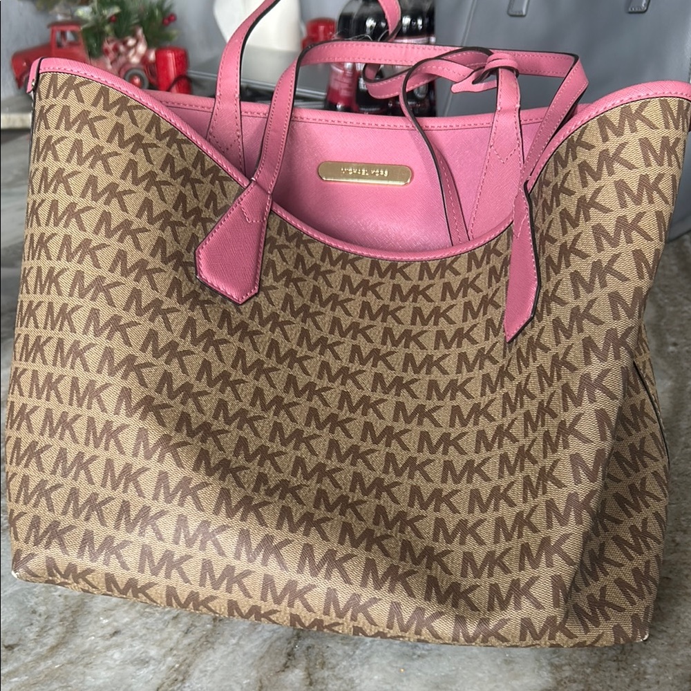 Michael Kors Brown and Pink Tote Bag